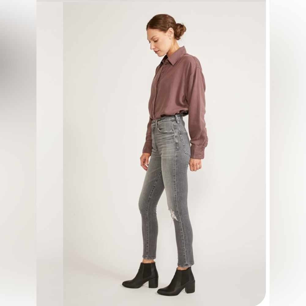 NWT Etica Scarlett Slim Jeans Sz 27 Desert Willow Gray Distressed Organic Denim